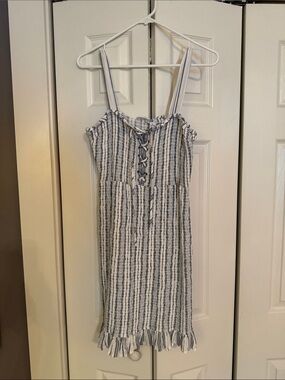 Striped Blue and White Sundress with Ruffle Hem